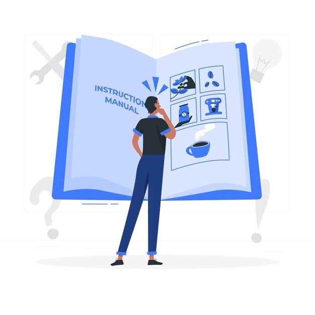 A person reading an instruction manual. 