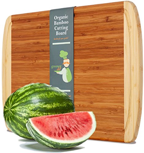 Greener Chef Bamboo Cutting Board & Wood Chopping Board, EXTRA LARGE & ORGANIC, Will NEVER Dull Your Knives! Best Multipurpose Kitchen Appliance w/ Groove & Fathers Day, Wedding or Housewarming Gift