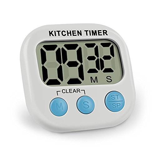 IEKA Digital Kitchen Timer,Minute Second Count Up Countdown,Digital Loud Alarm Timer with Large LCD Display and Premium Magnetic Backing(White)