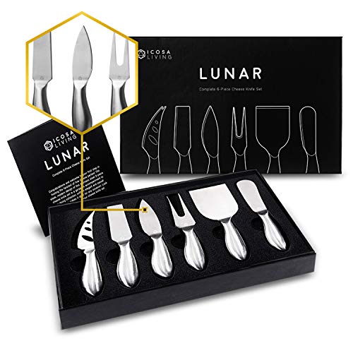 LUNAR Premium 6 Piece Cheese Knife Set – Complete Stainless Steel Cheese Knives Collection