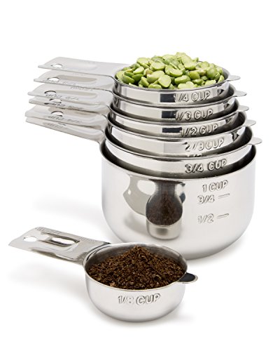 Measuring Cups 7 Piece Set with 1/8 Cup Coffee Scoop by Simply Gourmet. Stainless Steel Measuring Cups That Nest for Easy Storage. Goes Great with our Stainless Steel Measuring Spoon Set!