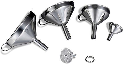Pro Chef Kitchen Tools Stainless Steel Funnel Set – Removable Strainers With 3 Perfect Sizes Large To Small Funnels for Cooking, Essential Oils and Wine Making With Bonus Tiny Mini Flask Metal Funnel