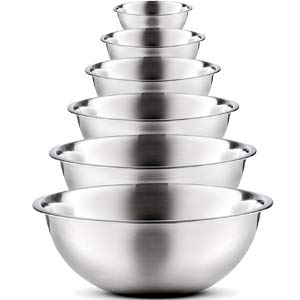 Stainless Steel Mixing Bowls by Finedine (Set of 6) Polished Mirror Finish Nesting Bowls, ¾ – 1.5 – 3 – 4 – 5 – 8 Quart – Cooking Supplies