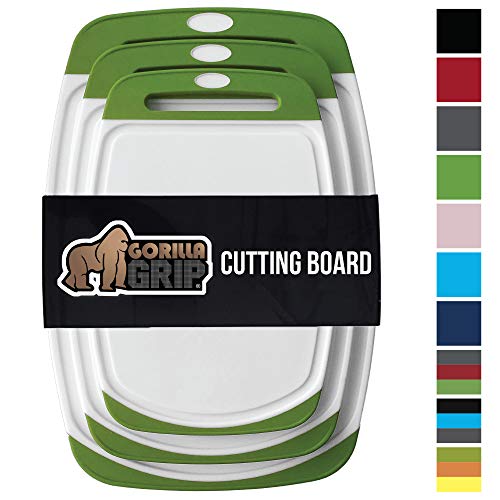 The Original GORILLA GRIP (TM) Set of 3 Non Slip Reversible Cutting Boards, BPA Free, FDA Approved Materials (Set of 3 Boards: Green)