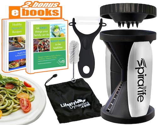 The Original SpiraLife Vegetable Spiralizer – Spiral Vegetable Slicer – Zucchini Spaghetti Maker and Recipe eBook Package – 2 Pasta Styles in One