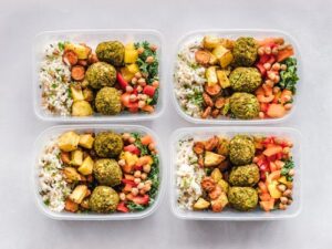 Meal prep in plastic containers