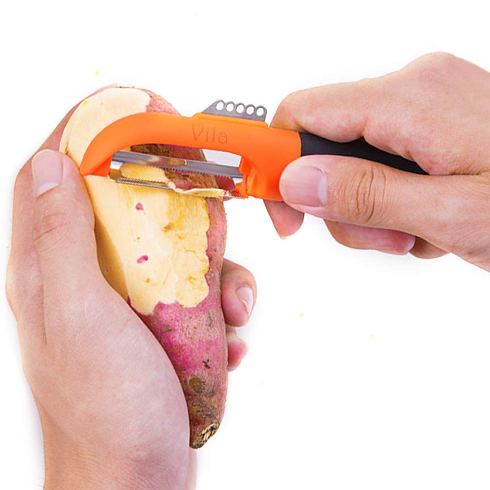 peeling a sweet potato using a swivel peeler