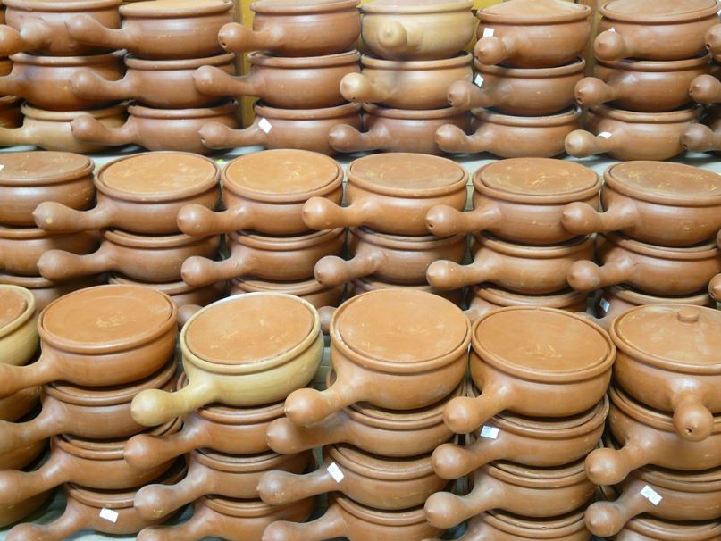 a set of ceramic pans